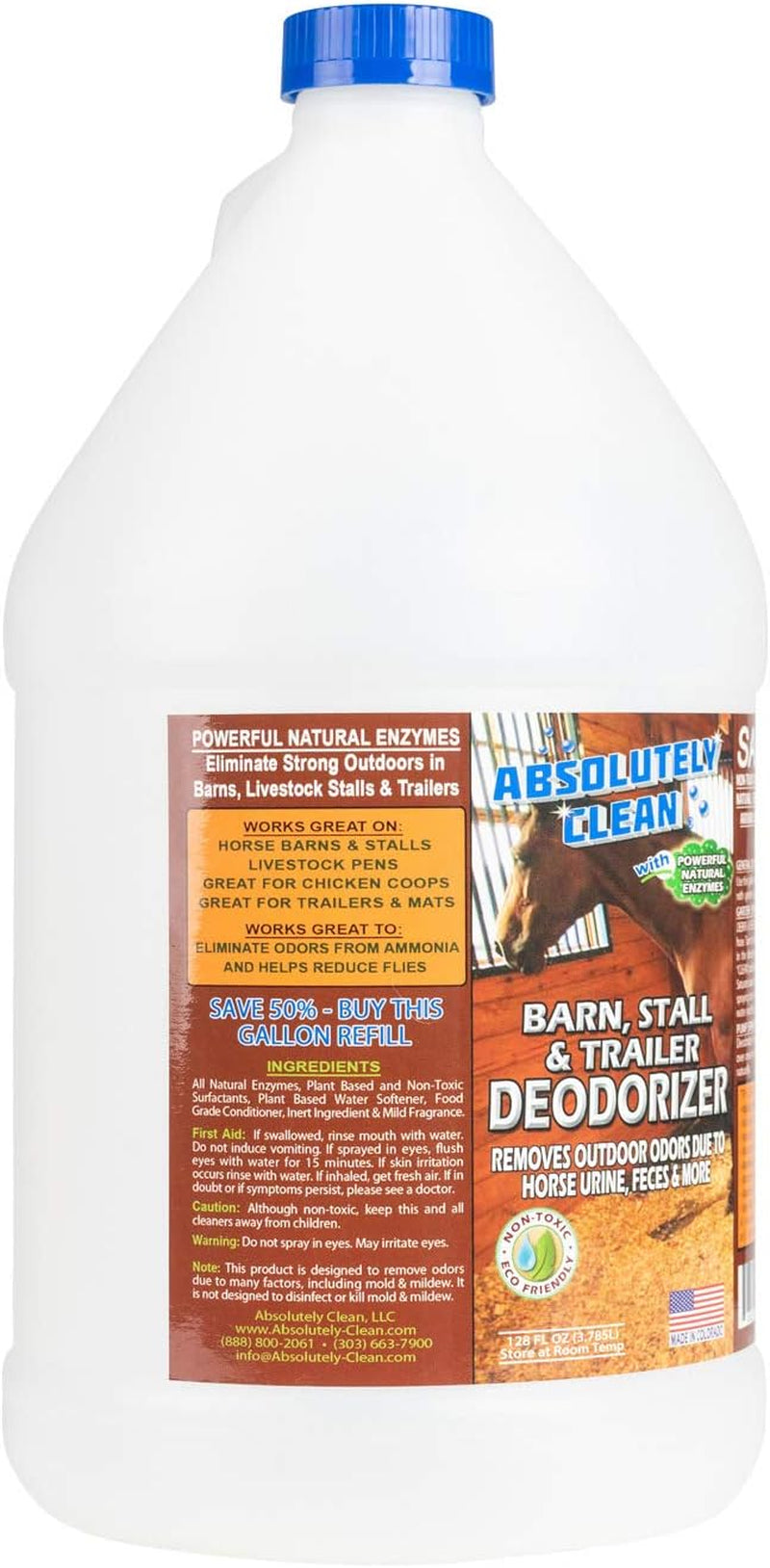 Barn, Stall, or Horse Trailer Deodorizer, Natural-Based Cleaning Spray (128Oz)